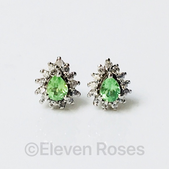 Sterling Silver Peridot Sapphire Stud Earrings - Picture 5 of 5